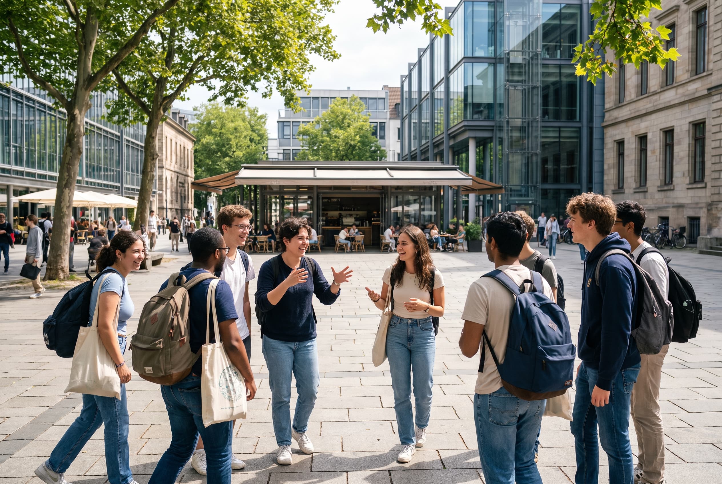 Étudiants internationaux sur un campus européen